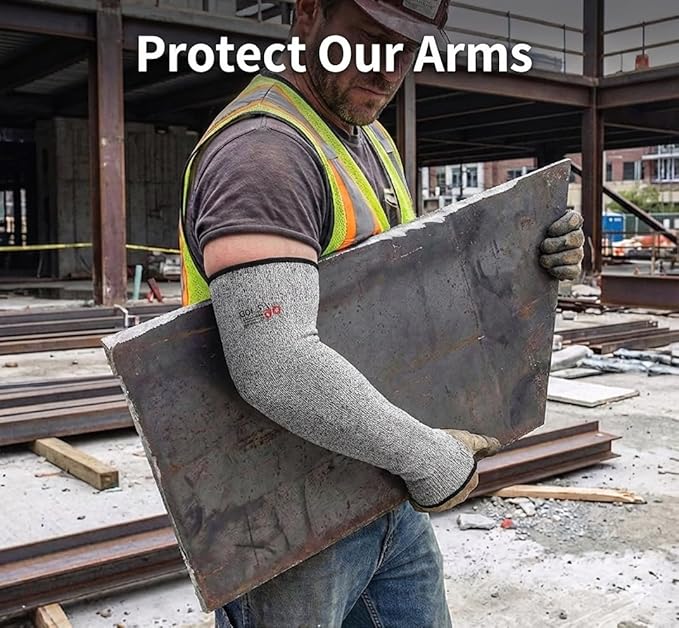 Arm Protectors For Thin Skin And Bruising, Cut Resistant Sleeves For Men Women, A5 Level Farmer Sleeve For Gardening (Grey & Pink, 17.7 In - 2pairs)