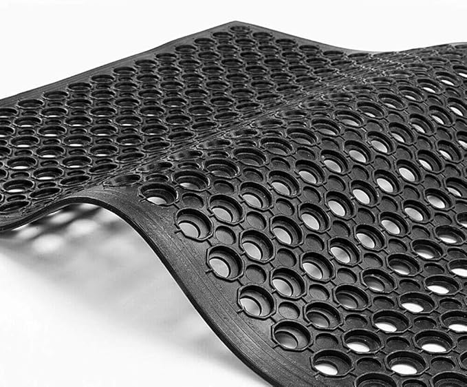 MYOYAY 83"x 36" Commercial Anti-Fatigue Drainage Rubber Mat Roll Non-Slip Rubber Drainage Mat Heavy Duty Commercial Restaurant Bar Rubber Floor Mat with Holes Non-Slip Wet Area Use Door Mat Black
