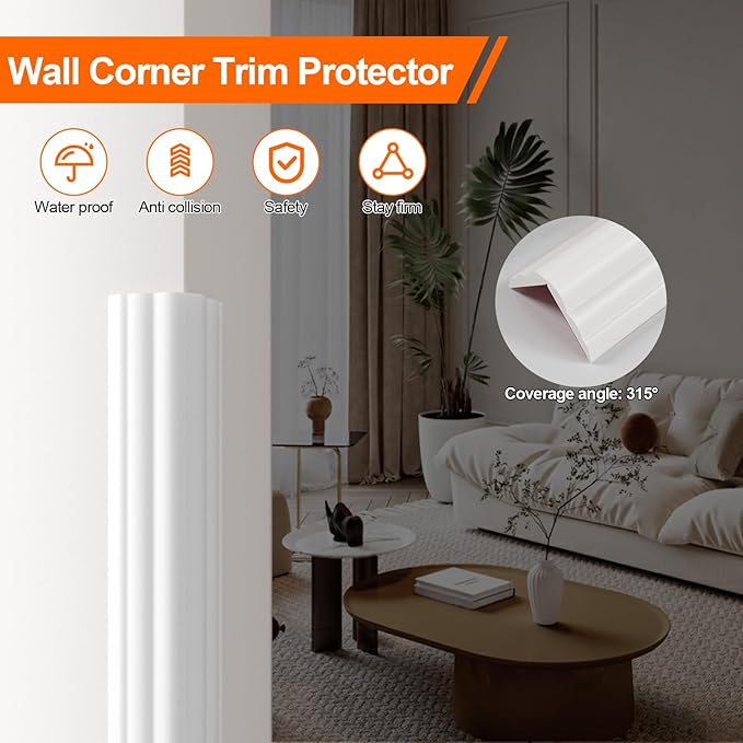 Wall Corner Protector & Edge Guard，Peel and Stick Wall Trim Moulding Inside & Outside Corner Molding Trim Caulk Strip, Self Adhesive Trim for Wall Edge,Ceiling,Countertop, 2.36” W x10’ L，White