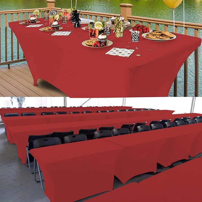 RELIANCER 2 Pack Stretch Spandex Table Covers for Rectangular Tables,8FT Elastic Fitted Tablecloth,Universal Rectangular Table Cloth Protector for Outdoor Party,Wedding,Bar,Birthday,Banquet,Events