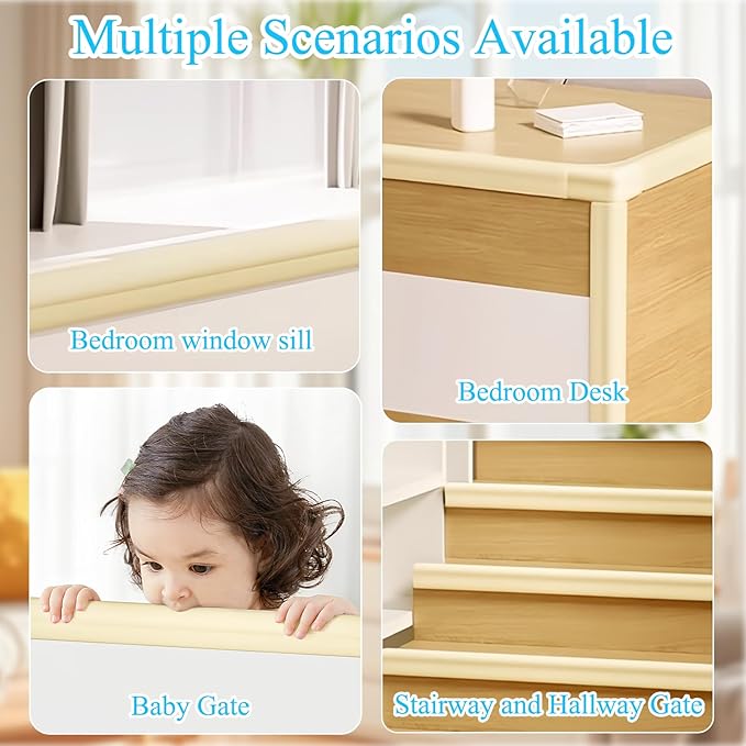 Baby Proofing Edge & Corner Protectors, 1 Roll White Foam L-Shape Self-Adhesive Bumper Strip + 4Corner Guards, Wall & Furniture Safety Bumpers for Nursery, Kitchen, Fireplace, Table, Desk