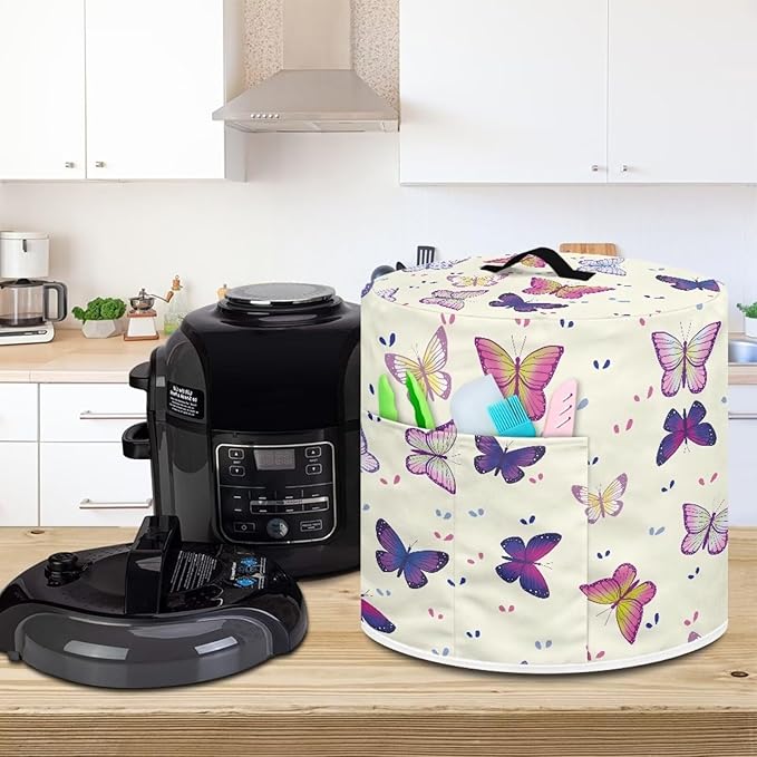 Fashion Butterfly Pressure Cooker Cover Instant Pot Accessories Instant Pot Kitchen Appliance Dust Cover with Pockets for Rice Cooker Air Fryer Slow Cooker Dust Covers for Kitchen Size S