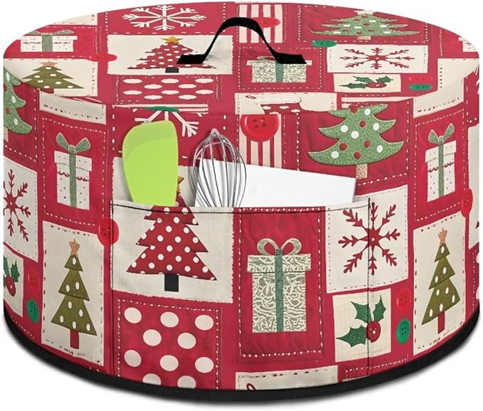 Christmas Tree Gift Snowflake Print Slow Cooker Cover with Accessory Pocket and Top Handle for Dust Protection and Easy to Remove Kitchen Appliance Organizer for Kitchen Christmas Decor