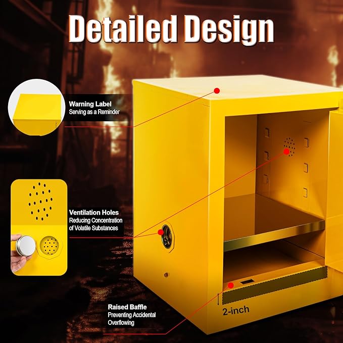4 Gallon Flammable Storage Cabinet 16.93 X 16.93 X 22.05 Inch, Industry Storage Cabinets, Galvanized Steel Safety Storage Cabinet for Commercial Industrial and Home