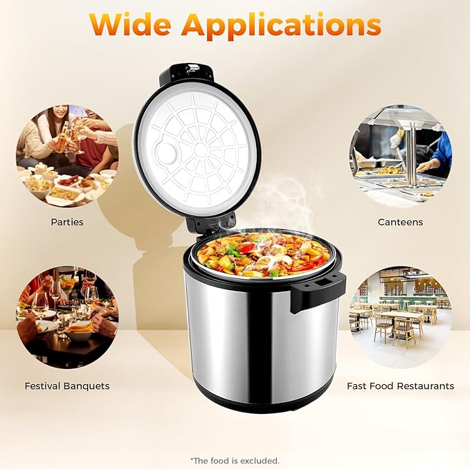Commercial Rice Warmer & Food Warmer 19L (20Qt), Large Capacity Stainless Steel Rice Cooker Warmer with Non-Stick Pot, 2 Adjustable Temperature, Auto Keep-Warm for Restaurants, Catering, Parties