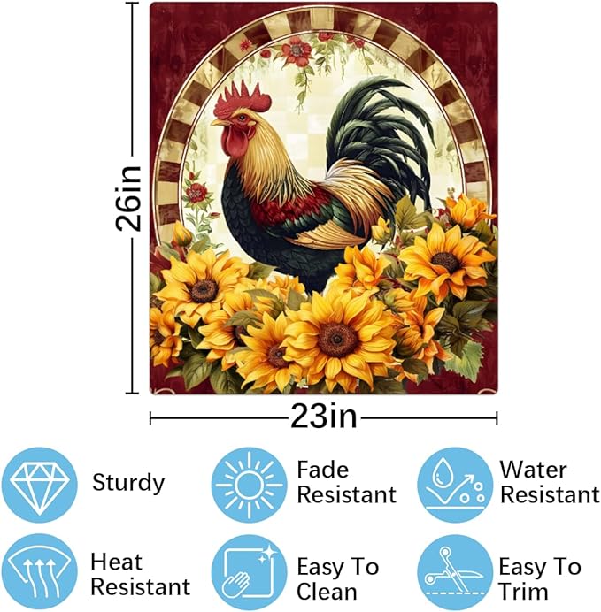 Retro Sunflower Rooster Dishwasher Magnet Cover Front Dishwasher Cover Decor Reusable Magnetic Door Cover Panel Decal Home Appliances Stickers Kitchen Refrigerator Fridge 23"x26"
