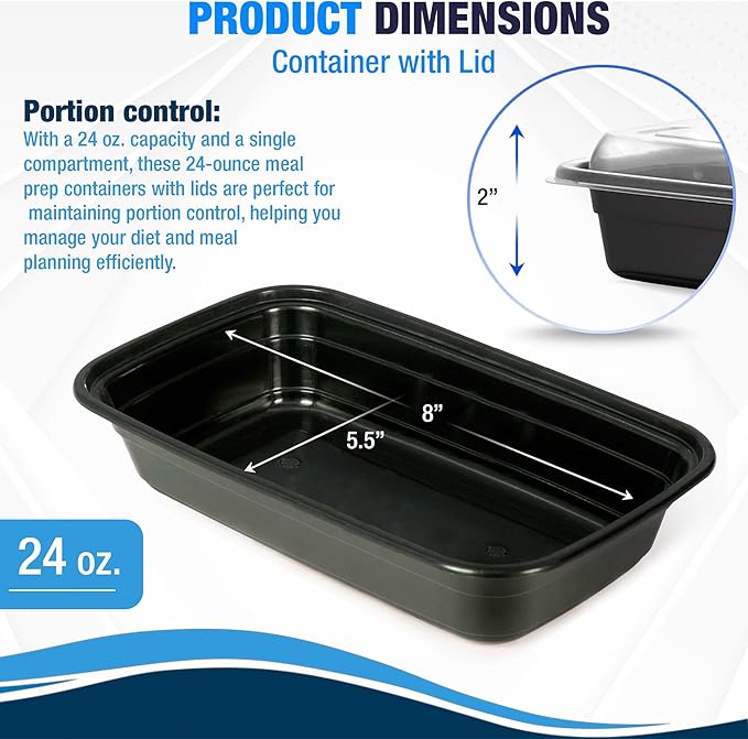 Ruthy's Outlet Square Food Storage W/Lids - Meal Prep Containers - Reusable, Stackable, 24 oz, 15 Pack