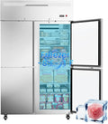 48"W Commercial Freezer 4 Door Stainless Steel Reach-in Solid Door Upright Fan Cooling 36 Cu.ft 2 Section Freezer -8-1°F for Restaurant, Bar, Shop