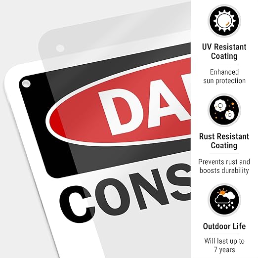Danger Construction Area Sign, Authorized Personnel Only Sign, 10x7 Inches, Rust Free .040 Aluminum, Fade Resistant, Made in USA