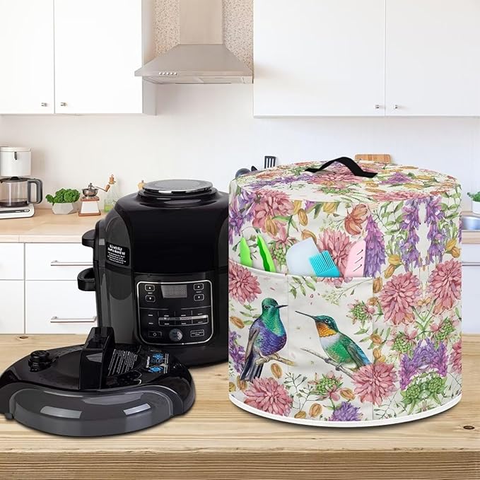 Flashideas Hummingbird Print Pressure Cooker Cover with Storage Pocket Compatible with 8 10 Quart Instant Pot, Durable Rice Cooker Air Fryer Accessories, Waterproof Kitchen Appliances Dust Cover