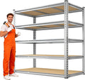 Garage Shelving Load 3100LBS, 5-Tier Storage Shelves, Adjustable Garage Shelves, Shelving Units and Storage, Metal Shelf for Kitchen, Pantry, Warehouse, 48" W x 71.9" H x 24.1" D, Galvanized