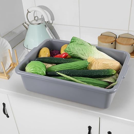 4 Packs 23 L Plastic Bus Tubs, Commercial Bus Box Bins, Gray