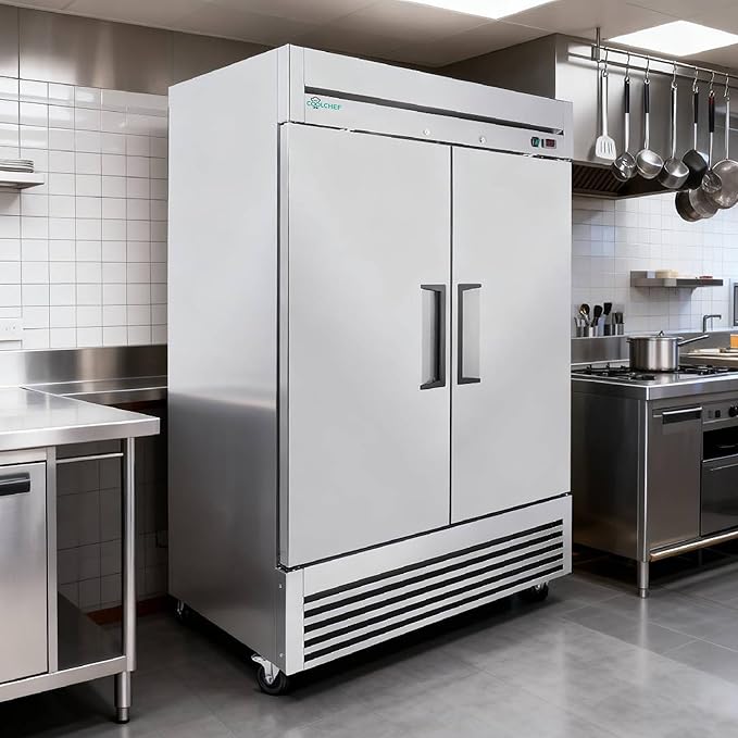 COOLCHEF 54"Commercial Freezer, 49 Cu.Ft Double Door Stainless Steel Reach-In Freezer, -8~0℉, Air Cooling, 6 Shelves, R290, ETL