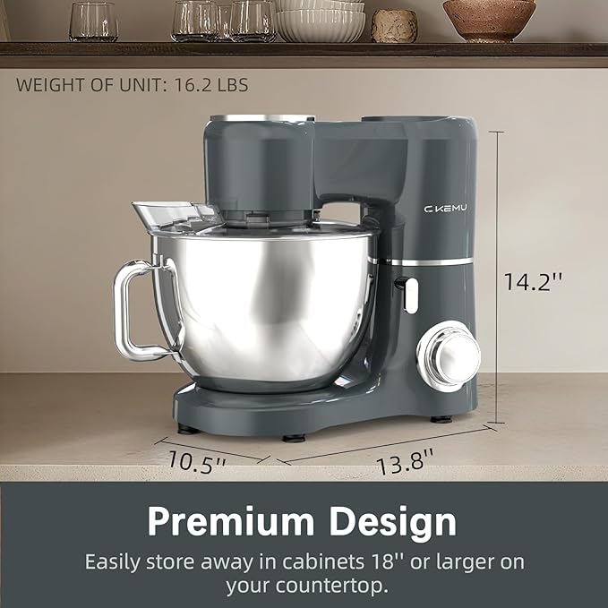 Stand Mixer, 9-Quart Stainless Steel Bowl, 660W Professional Power, Multiple Speed Options, Sturdy Design, Easy to Clean, Lifetime Support, SM-1550(Grey)