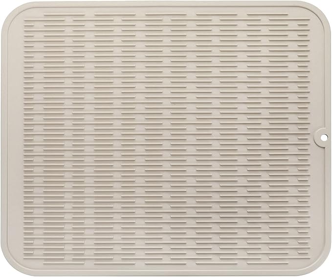 Silicone Dish Drying Mat for Multiple Usage,Easy clean,Eco-friendly,Heat-resistant Silicone Mat for Kitchen Counter or Sink,Refrigerator or Drawer Liner Tapioca XL 18 inches x 16 inches
