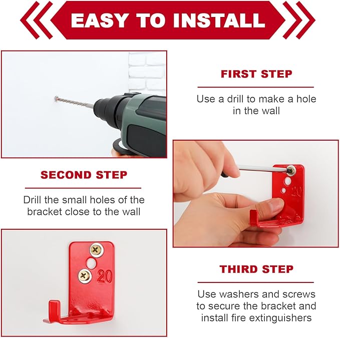 8 Pack Fire Extinguisher Mount Bracket, 5 to 40 lb Fire Extinguisher Holder with Expansion Screws, Universal Bracket Kit Fits Extinguishers Cabinet Wall Hook Hanger