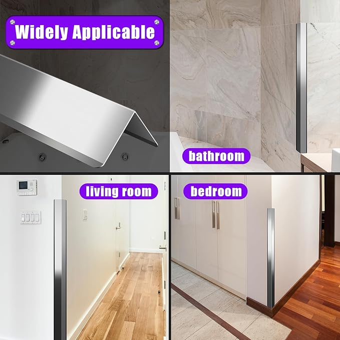 Stainless Steel Wall Corner Guard 2 x 2 x 48 inch 10 Pcs,304 Steel Corner Trim, Metal Wall Corner Protection Guards with 90-Degree Angle for Wall Protection and Decoration.