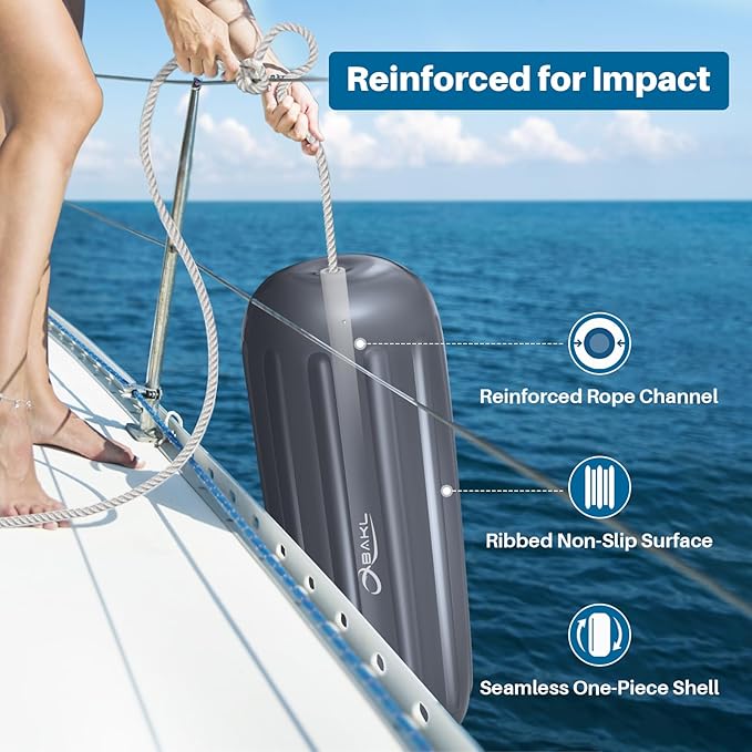 Boat Fenders 4 Pack 10 x 28 Inches Ribbed Center Hole Boat Fenders Bumpers for Docking, Comes with Ropes and Pump to Inflate