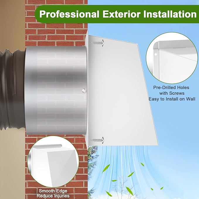 8 Inch Hooded Wall Vent, Dryer Wall Vent Cover Outside with Screen & Damper, Hooded Wall Exhaust Vent Cover, Outdoor Air Vent Cap for Range Hoods/Kitchen/Bathroom/Laundry/Basements/Garages, White