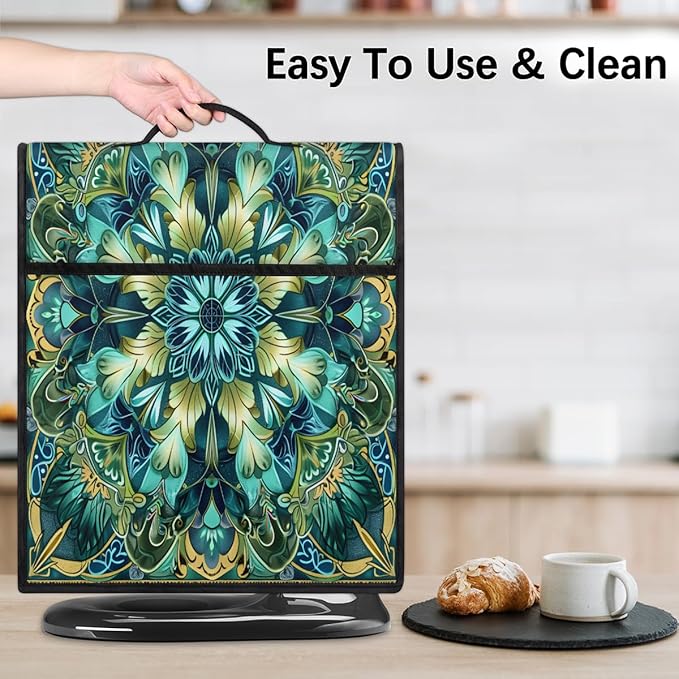 Kitchen Aid Mixer Cover Turquoise Mandala Flower Stand Mixer Cover Compatible with 6-8 Quarts Stand Mixers, Dust Covers with Zipper Pocket Foldable Washable Kitchen Aid Organizer Bag