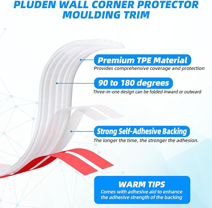 40FT Flexible Wall Corner Protector Moulding Trim, Peel and Stick Inside & Outside Wall Corner Guards Edge Protector,Self Adhesive Molding Trim Strip for Edge Ceiling