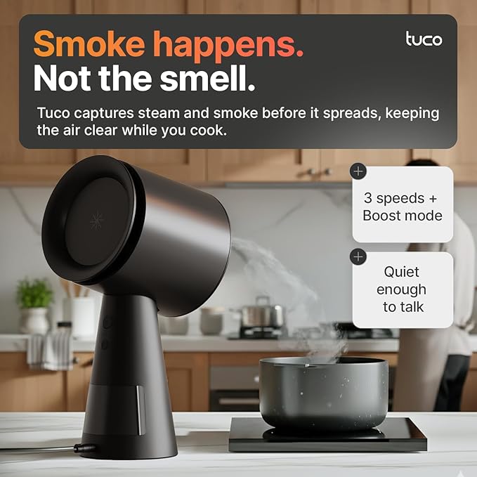 TUCO Portable Range Hood, Desktop Kitchen Exhaust Fan with 3 Speeds, Triple Filter Polymer, Aluminum & Carbon, Low Noise, Oil Collection Cup, Smoke Air Purifier for Indoor BBQ, Hot Pot and RV Kitchens
