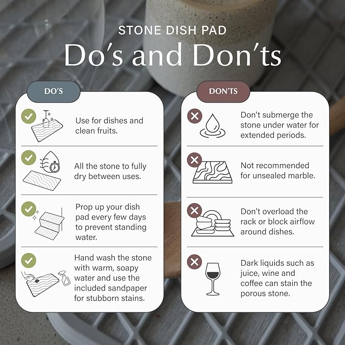 Dorai Home Collapsible Dish Drying Rack and Stone Pad – Foldable Drying Rack with Instant-Dry Stone Mat – Space-Saving Collapsible Drainer for Kitchen Counter - 19.9" x 15.2" (Slate)
