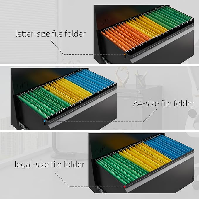 2 Drawer File Cabinet, File Cabinets for Home Office, Printer Stand, File Cabinet with Lock, Lateral Filing Cabinet for A4/Letter/Legal Size File Folders, Assembly Required(Black)