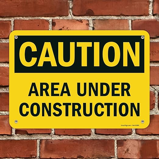 SmartSign - U9-1377-NP_7x10 "Caution - Area Under Construction" Sign | 7" x 10" Plastic Black on Yellow