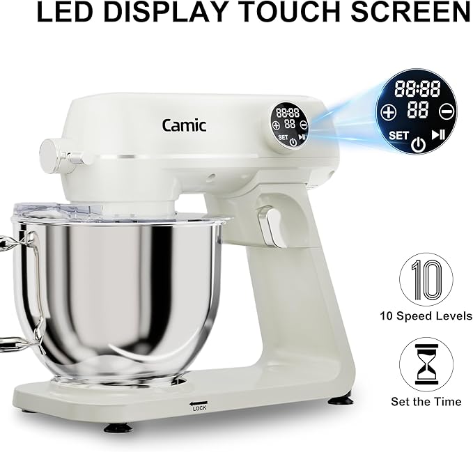 8.45 QT All Metal Stand Mixer,10 Speed Large Capacity Kitchen Mixer with Digital Timer & Tilt-Head, Electric Mixer with Whisk Dough Hook Mixing Beater for Baking,Cakes,Cookie,Bread,Salad(White)