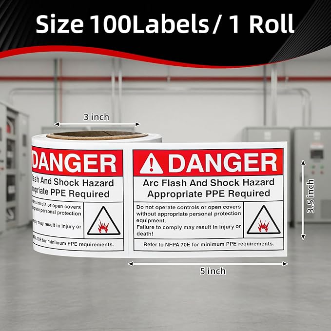 100 PCS DANGER Arc Flash and Shock Hazard Label - 3.5 x 5 Black & Red Electrical Safety Warning Decal High Performance Polyester Safety Sticker Signs for the Workplace