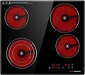 24 Inch Electric Cooktop 4 Burners,6500W 24" Electric Ceramic Cooktop with Child Lock & Auto Safety, Built-in/Countertop Infrared Cooker, 9 Power Levels, Easy-Clean Glass (No Plug)