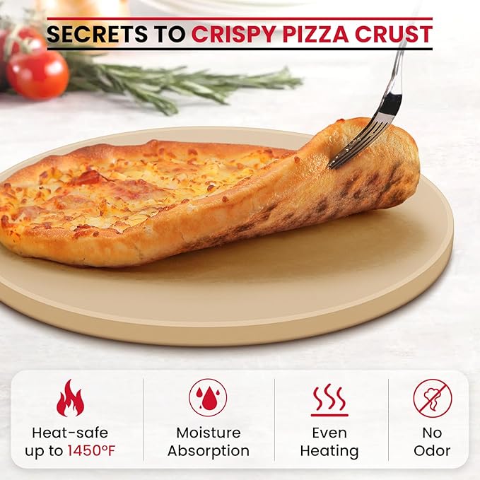 Unicook 16 Inch Round Pizza Stone, Heavy Duty Cordierite Bread Baking Stone for Oven and Grill, Thermal Shock Resistant, Ideal for Baking Crisp Crust Pizza, Bread and More, Includes Scraper