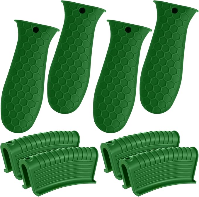 Patelai 8 Pcs Silicone Pot Holders Cast Iron Handle Cover Heat Resistant Pot Handle Covers Potholder Non Slip Reusable Pan Sleeve for Frying Pan Kitchen Supplies (Matcha Color)