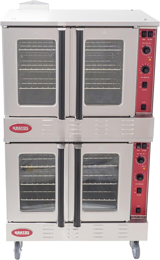 Kratos Commercial Electric Convection Oven, Full Size Double Stack Mobile Stainless Steel Electric Oven for Restaurants, 1 Phase, 208V (29Y-058)