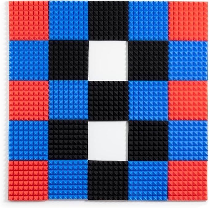 Sonicism Soundproof Wall Panels Self-Adhesive Pyramid 36 Pack,2" X 12" X 12" Acoustic Panels High Density Sound Proof Foam Panels for walls Fast Expand,Sound Absorption & Decoration(Black/Red)