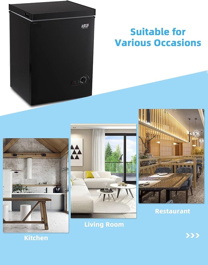 Chest Freezer 3.5 Cu.Ft Mini 7 Gears Temperature Control Compact Deep Freezer with Top Open Door and Removable Storage Basket Black