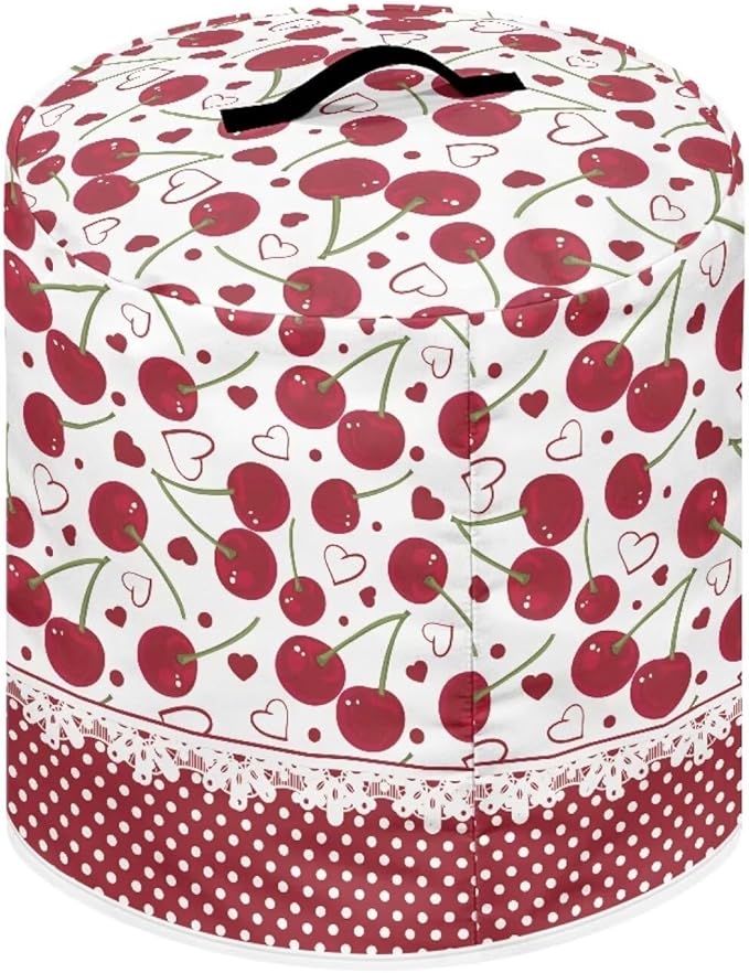 TODIYADDU Red Love Heart Air Fryer Cover for 6 Quart Instant Pot Cherry Fruit Print Kitchen Appliance Dust Cover with Pocket Lightweight Round Protective Cover for Rice Cooker Coffee Maker