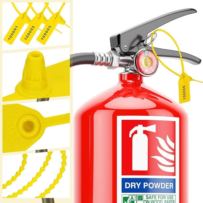 Roowest 2000 Pcs Plastic Tamper Seals Security Tags Seals Safety Numbered Zip Ties Fire Extinguisher Tamper Tags Disposable Self Locking Signage 250 mm Length(Yellow)