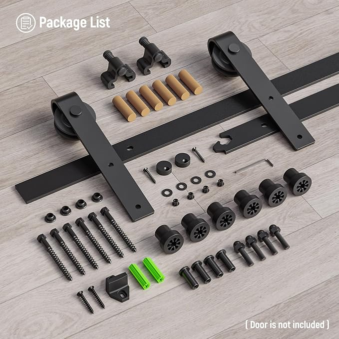 CCJH 10FT Single Sliding Barn Door Hardware Kit Black Basic Roller Carbon Steel Hanger Flat Track System for Closet Kitchen 1 Door 60 inch Wide