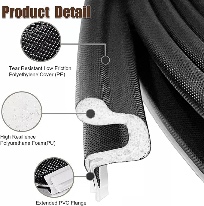26 FT Door Frame Extra Thick Kerf Non-Adhesive Weather Stripping Seal Strip PU Foam, PE Cover, Groove Slot Installation for Large Gap, Sound, Dust, Water Insulation (26ft, White, Extra Thick Flanged)