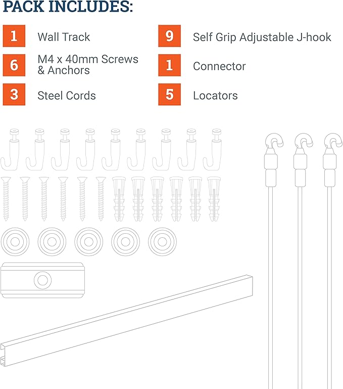 PHS Professional Picture Rail Hanging System | 79-Inch Gallery Rail with TR100 Track, Steel Cords & Hooks | Art Hanging System for Home & Office - 3 Pack