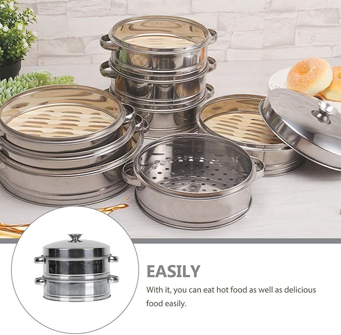 ARTIBETTER Stainless Steel Food Steamer 2-tier Cooking Steamer with Cover for Dumplings and Buns Household Steam Basket for Small Commercial Use