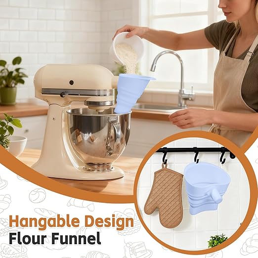 Flour Funnel for Kitchen Aid Mixer - Stand Mixer Attachment Compatible with (KSM150) 4.5-5 Qt Tilt-Head Mixers,Easy Pour Anti-Splash Baking Tool, Dishwasher Safe, for Egg Liquid and Both Flour -Blue
