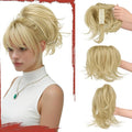 Sofeiyan Claw Clip Short Ponytail Extension DIY Bendable Wires Hair Bun Fluffy Fake Hair Piece Straight Synthetic Hair Ponytail Extensions for Wonen - Blonde with Light