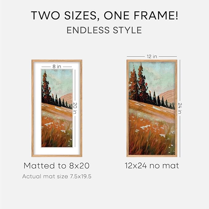 Homeforia 12x24 Wood Frame, High End Natural Oak 12x24 Light Wooden Picture Frame with Mat 8x20, 12 x 24 Poster Frames Matted to 8 by 20 Photo, 24x12 Hanging Frames, Tempered Glass, Wall Kit, Set of 3