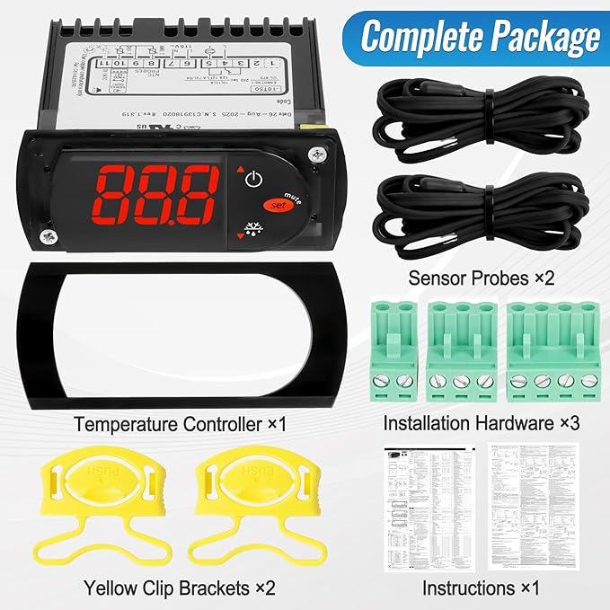 Replacement for Carel PJEZS0H100 Temperature Controller, for 115V 50/60hz Refrigerators/Freezer Types, Programmable Digital Thermostat with Sensor Probe & Mounting Hardware