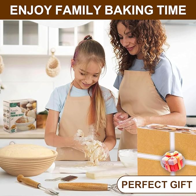 Sourdough Starter Kit, Banneton Bread Proofing Basket Set with Glass Starter Jar, 9" Round & 10" Oval Proving Basket Supplies, Complete Sourdough Bread Baking Tools Kit Gift for Bakers Women