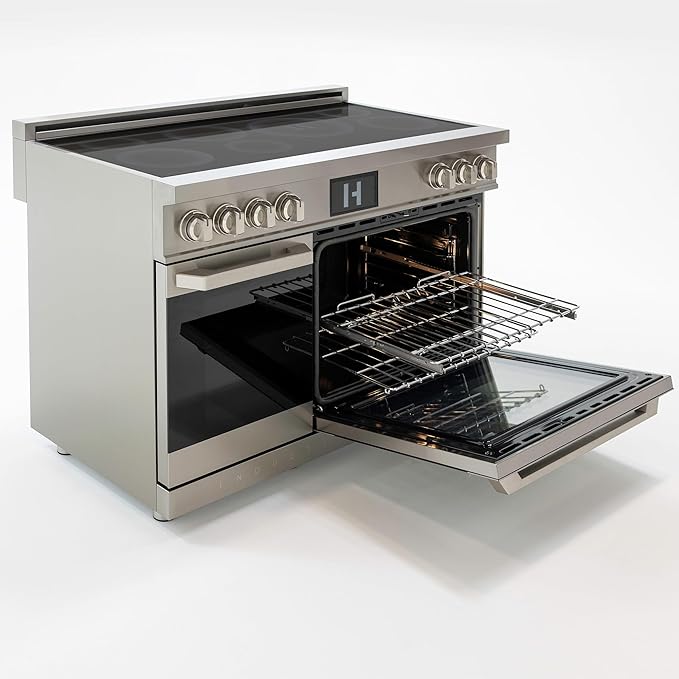 48 Inch Professional Induction Range with Double Convection Ovens, Air Fry, 7 Burner Electric Stove, Pizza Stone - Stainless Steel