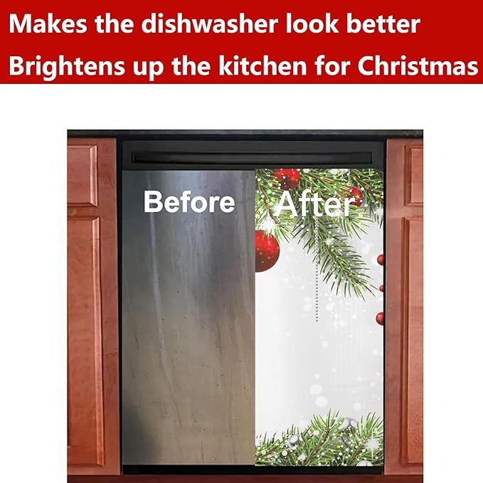 Christmas Dishwasher Cover Panel,Xmas Ornaments Conifer Tree Magnet Cover Decal Decorative Magnetic Sticker Washing Machine Cover Home Season Decor,26" x 23"